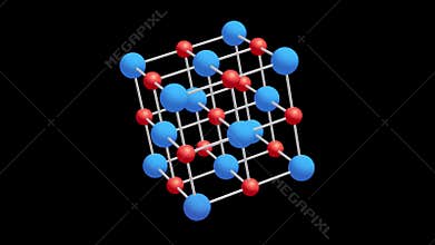 Crystal lattice molecule grid rotates on white.