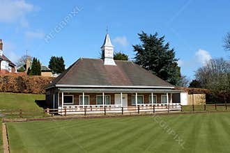 English bowling green and pavilion