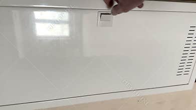 Opening distribution electric board in apartment, power panel board, breaker. Electricity