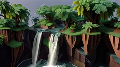 Waterfall on island. Generative AI