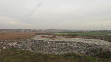 Aerial drone view of large garbage landfill trash dump waste from household dumping site