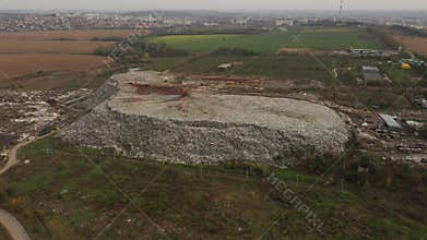 Aerial drone view of large garbage landfill trash dump waste from household dumping site