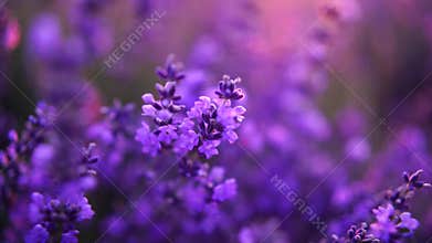 Blooming lavender field sunset. Selective focus. Lavender flower spring background with beautiful purple colors and