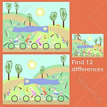 find 12 differences in children on bicycles