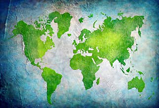 Vintage world map with blue background