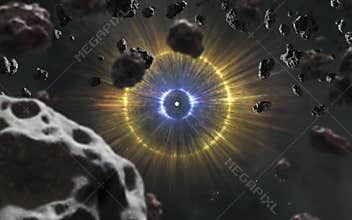 Collapse of the star. Supernova explosion. Big bang. 5K realistic science fiction art. Elements of image provided by Nasa