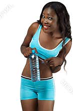 African American fitness woman with bottled water