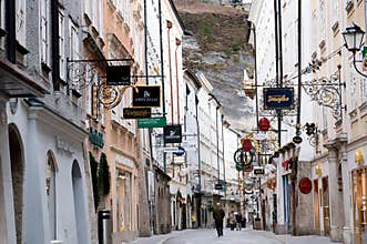 Morning Getreidegasse (street) in Salzburg