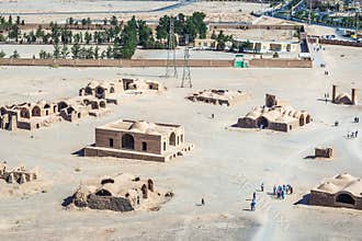 ruins in area of Dakhma - Tower of Silence, ancient structure built by Zoroastrians in Yazd