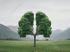 Tree Shaped Like Lungs in Open Field
