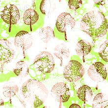Doodle pastel seamless pattern with green forest trees.