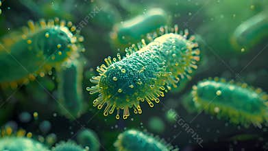 Close-Up View of Bacteria in a Microscopic Landscape