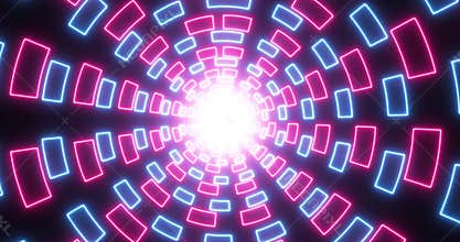4K neon pink and blue colored animated tunnel moving forward in motion speed.