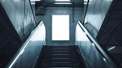 Generative AI Mock up Poster media template Ads display in Subway station escalator business concept.