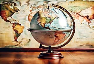 Exploring the World: Vintage Styled Globe and Map Scene