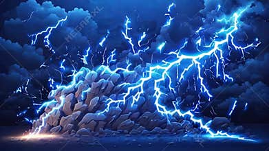 Cartoon blue lightning thunder and storm thunderbolt strike, motion