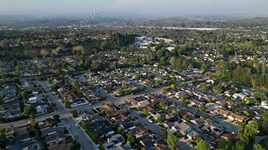 Suburban Santa Clarita, California Neighborhood Flyover During Early Evening