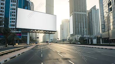 Generative AI Advertisement mockup Blank empty billboard on the city street in Dubai UAE business concept.