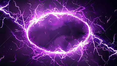 Frames with lightning, purple thunderbolts with rectangular and round borders. Energy strike photo frames with powerful