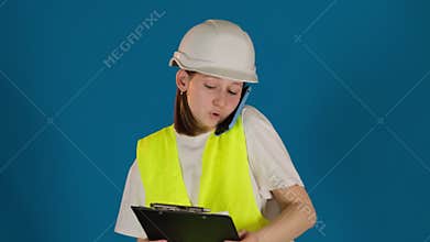 Worried taskmaster talks via phone reporting about problem