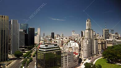 Panoramic aerial view of Buenos Aires, featuring -like skyscraper skyline. Bustling downtown with