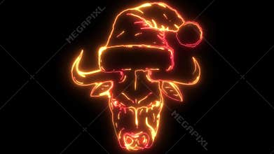 bull with bangs in a Santa's hat