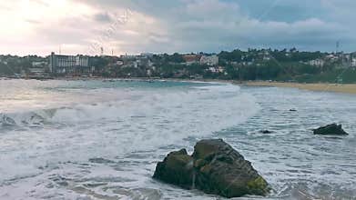 Beautiful rocks cliffs view waves at beach coast panorama Mexico