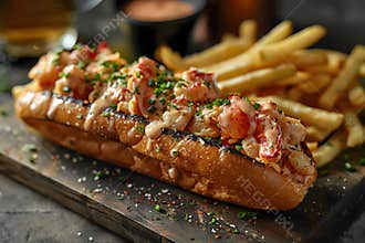 Lobster roll with a side of fries