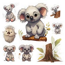 Colorful Cartoon Koala Bear Collection, Childrens Books, Games, Website Mascots.
