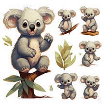 Colorful Cartoon Koala Bear Collection, Childrens Books, Games, Website Mascots.