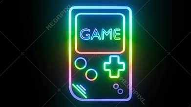 a classic game console reimagined in a dazzling neon rainbow