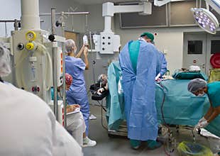 Busy surgery room in hospital