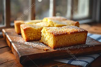 Homemade cornbread slices on a wooden board