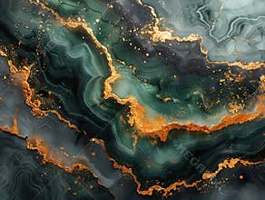 Luxury abstract fluid art alcohol ink background in a green color with a liquid gold paint. Art for your design project