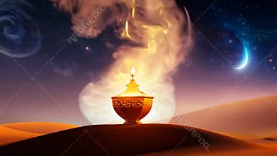 Aladdin’s mysterious artifact discovery in the desert at night