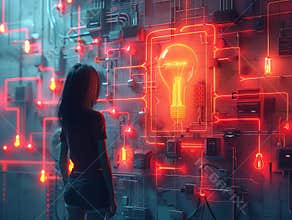HR Innovation conception. Artificial intelligence innovation. AI adoption and working. AI with a digital brain in a