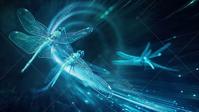 Neon Dragonflies in a Digital Realm