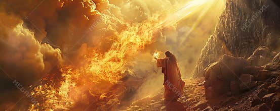 A dramatic portrayal of Elijah calling down fire from heaven on Mount Carmel, inspired by 1 Kings