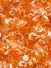 Watery peach fuzz seamless pattern with crayfish lobsters.