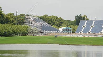 VERSAILLES, FRANCE - JULY 03, 2024: Construction of stands for the Olympic Games