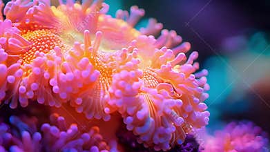A closeup of a coral polyp showcasing the tiny tentacles and vibrant colors that make up this essential part of the reef