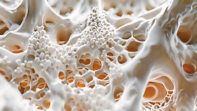 A closeup of the bone marrow architecture showcasing the intricate network of supporting cells and extracellular matrix