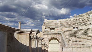 Roman Theatre in Amman, Jordan. Against the sky with clouds. 4K, time lapse