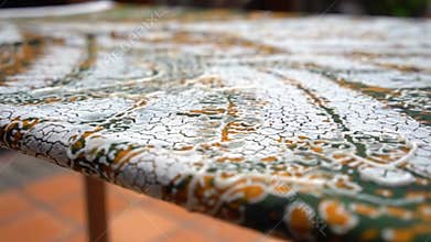 Close Up Fabric Texture with Crackle Pattern in Green White and Gold Abstract Background Showing Intricate Detail