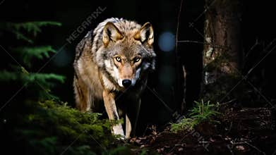 Wolf wild animal on forest nature background. Generative AI