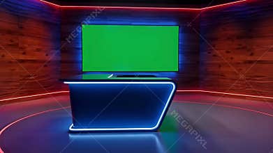 TV Presenter Studio with Green Screen Background – Virtual News & Broadcast Production Set