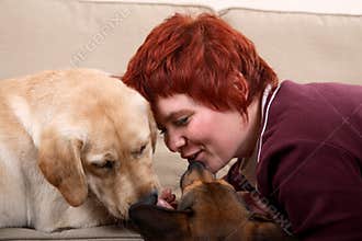 Woman And Pet Dogs