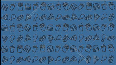 Dynamic collection of food and snack icons in modern line art style