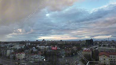 Sunset cityscape of Plovdiv city from Nebet Tepe hill, Bulgaria