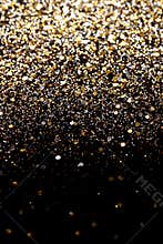 Christmas New Year Black and Gold Glitter background. Holiday abstract texture fabric